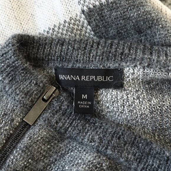 Banana Republic Gray Ivory Buffalo Check Textured Mohair Knit Sweater Dress  M - Picture 6 of 6